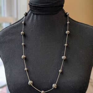 Long Silver-Tone Beaded Necklace | Modern Minimalist Statement